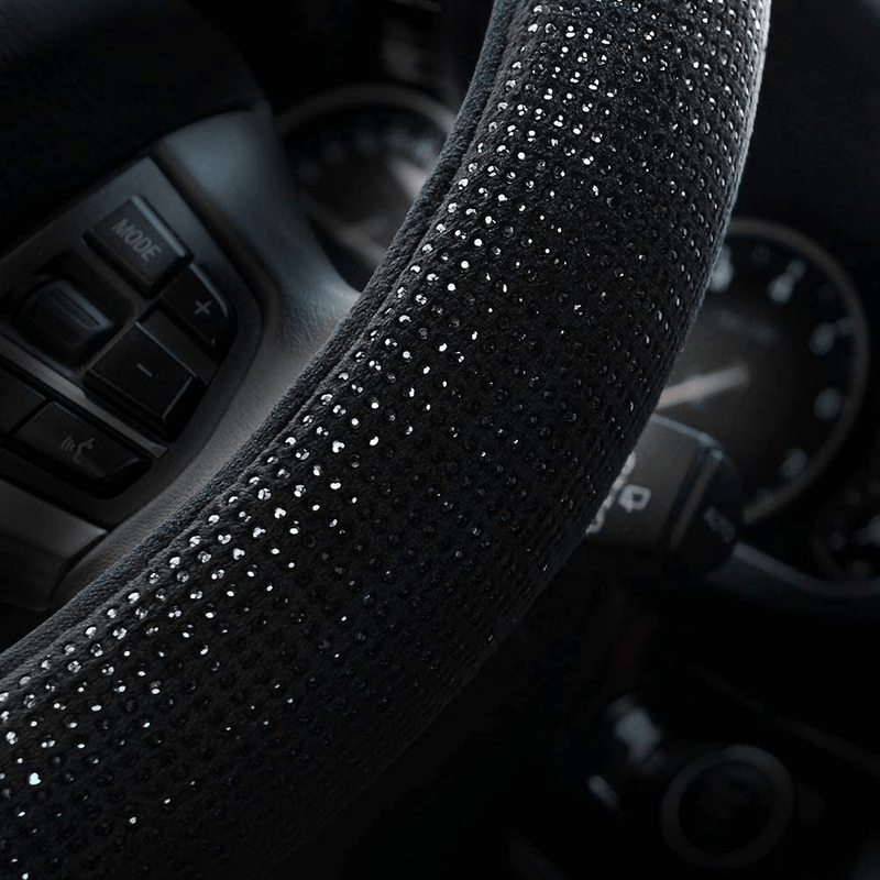 Valleycomfy Steering Wheel Cover for Women Bling Bling Crystal Diamond Sparkling Car SUV Wheel Protector Universal Fit 15 Inch (Black with Black Diamond, Standard Size(14" 1/2-15" 1/4)) Vehicles & Parts > Vehicle Parts & Accessories > Vehicle Maintenance, Care & Decor > Vehicle Decor > Vehicle Steering Wheel Covers Valleycomfy   