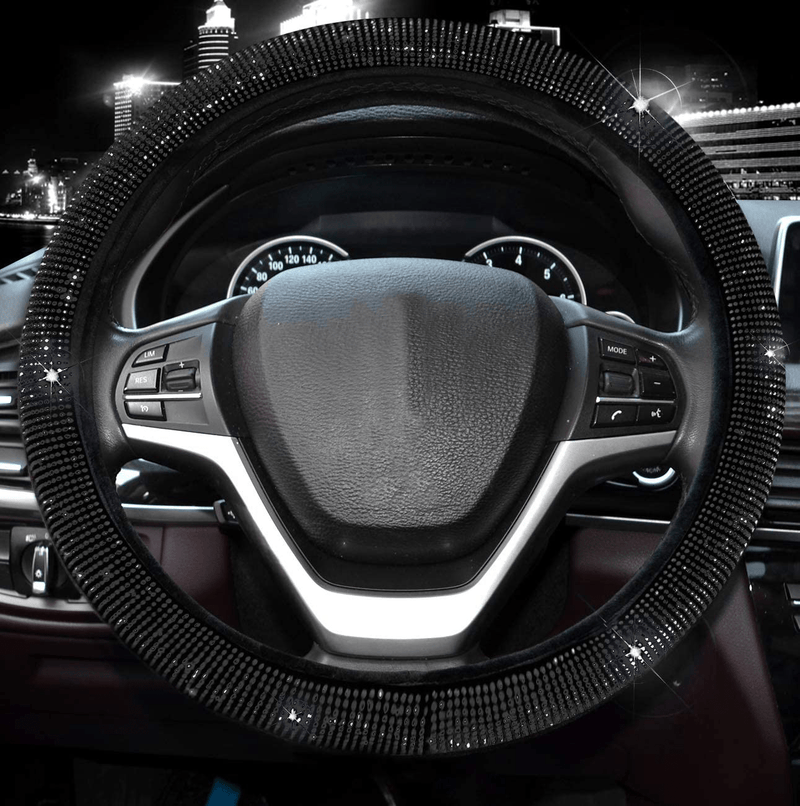 Valleycomfy Steering Wheel Cover for Women Bling Bling Crystal Diamond Sparkling Car SUV Wheel Protector Universal Fit 15 Inch (Black with Black Diamond, Standard Size(14" 1/2-15" 1/4)) Vehicles & Parts > Vehicle Parts & Accessories > Vehicle Maintenance, Care & Decor > Vehicle Decor > Vehicle Steering Wheel Covers Valleycomfy   