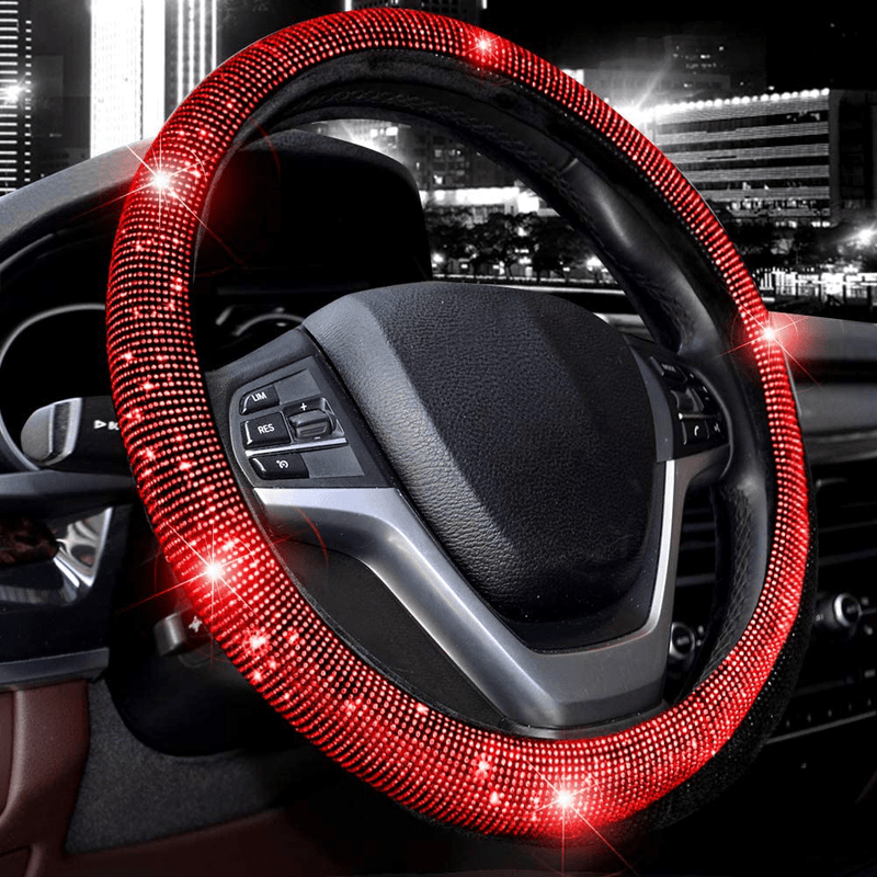 Valleycomfy Steering Wheel Cover for Women Bling Bling Crystal Diamond Sparkling Car SUV Wheel Protector Universal Fit 15 Inch (Black with Black Diamond, Standard Size(14" 1/2-15" 1/4)) Vehicles & Parts > Vehicle Parts & Accessories > Vehicle Maintenance, Care & Decor > Vehicle Decor > Vehicle Steering Wheel Covers Valleycomfy Black with Red Diamond Standard Size(14"1/2-15"1/4) 