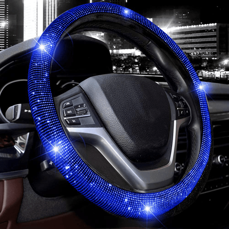 Valleycomfy Steering Wheel Cover for Women Bling Bling Crystal Diamond Sparkling Car SUV Wheel Protector Universal Fit 15 Inch (Black with Black Diamond, Standard Size(14" 1/2-15" 1/4)) Vehicles & Parts > Vehicle Parts & Accessories > Vehicle Maintenance, Care & Decor > Vehicle Decor > Vehicle Steering Wheel Covers Valleycomfy Black with Blue Diamond Standard Size(14"1/2-15"1/4) 