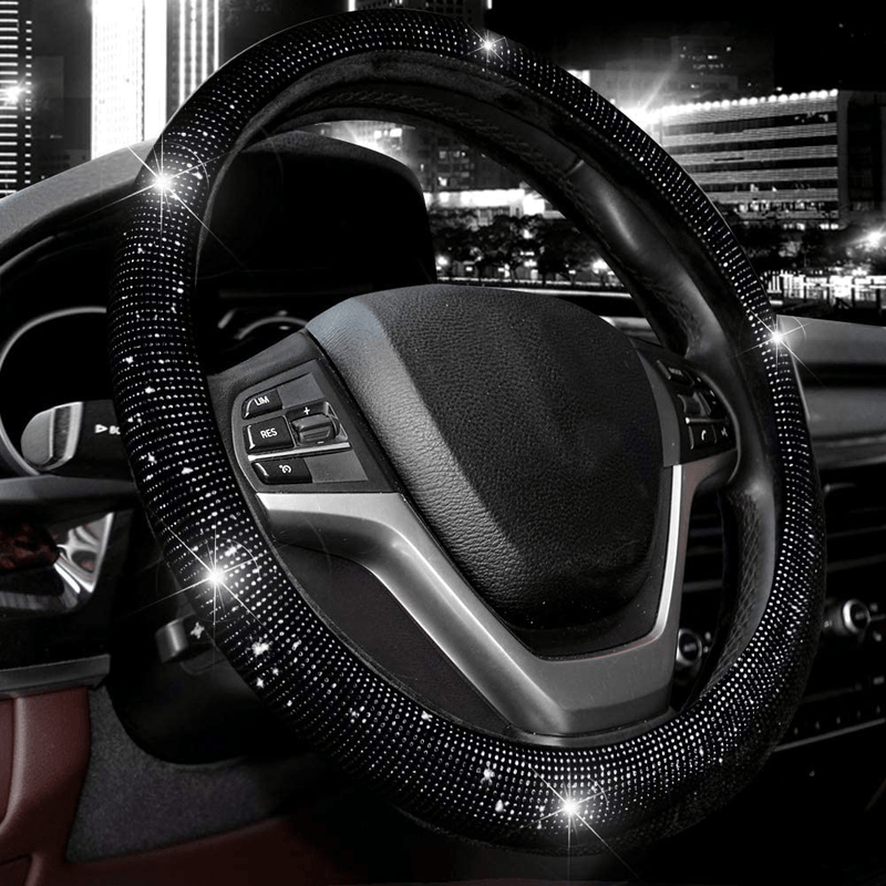 Valleycomfy Steering Wheel Cover for Women Bling Bling Crystal Diamond Sparkling Car SUV Wheel Protector Universal Fit 15 Inch (Black with Black Diamond, Standard Size(14" 1/2-15" 1/4)) Vehicles & Parts > Vehicle Parts & Accessories > Vehicle Maintenance, Care & Decor > Vehicle Decor > Vehicle Steering Wheel Covers Valleycomfy Black with Black Diamond Standard Size(14"1/2-15"1/4) 