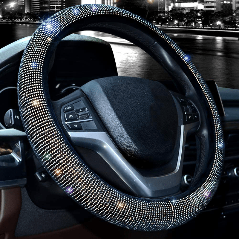 Valleycomfy Steering Wheel Cover for Women Bling Bling Crystal Diamond Sparkling Car SUV Wheel Protector Universal Fit 15 Inch (Black with Black Diamond, Standard Size(14" 1/2-15" 1/4)) Vehicles & Parts > Vehicle Parts & Accessories > Vehicle Maintenance, Care & Decor > Vehicle Decor > Vehicle Steering Wheel Covers Valleycomfy Black with Colorful Diamond Standard Size(14"1/2-15"1/4) 