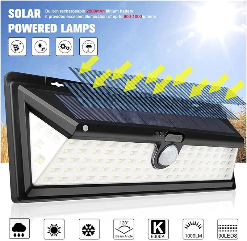 VALOYI 90 LED Solar Light Outdoor Solar Lamp PIR Motion Sensor Wall Light Waterproof Solar Powered Sunlight for Garden Decoration (Color : 2Pcs)