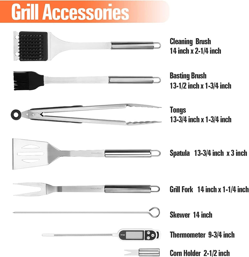 Valuemax 15 Pcs Grill Accessories, BBQ Tool Set, Grill Kit, Gifts Choice, Barbecue Tools for Indoor & Outdoor Grill/Cooking, Camping Home & Garden > Kitchen & Dining > Kitchen Tools & Utensils ValueMax   