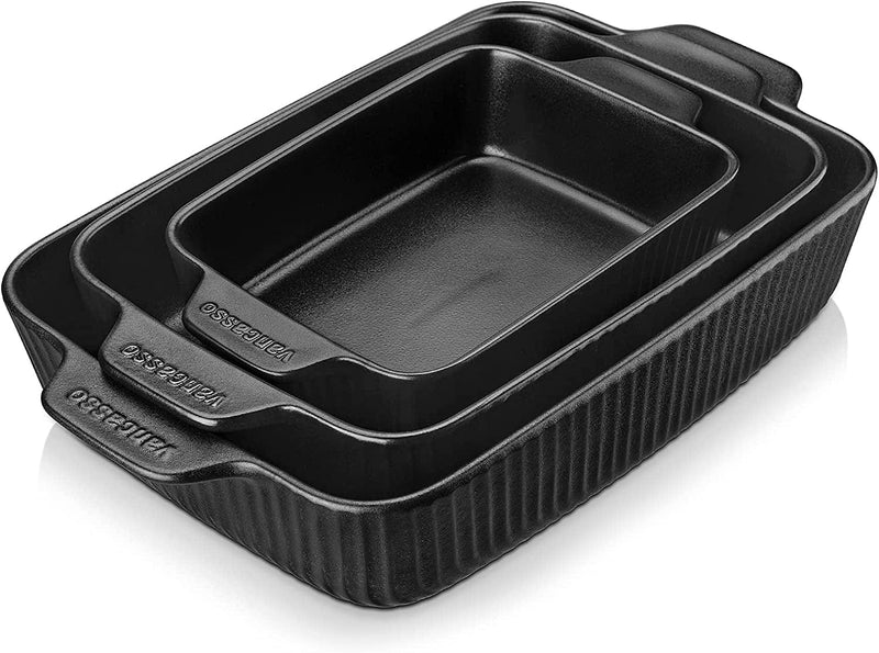 Vancasso Forte Baking Dishes, Casserole Dishes for Oven, Rectangular Baking Dish, Lasagna Pan Deep with Handles, Stoneware Bakeware Set for Cooking, Kitchen (3 PCS, Black) Home & Garden > Kitchen & Dining > Cookware & Bakeware vancasso   