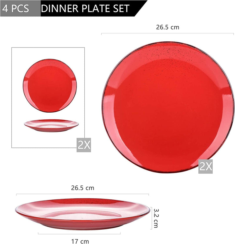 Vancasso Navia Tropical Dinner Plate Set of 4, Stoneware Vintage Look Red Dinnerware Tableware, 10.5 Inch Snack/Salad/Fruit/Side Plate. (27 * 27 * 2.5Cm) Home & Garden > Kitchen & Dining > Tableware > Dinnerware vancasso   