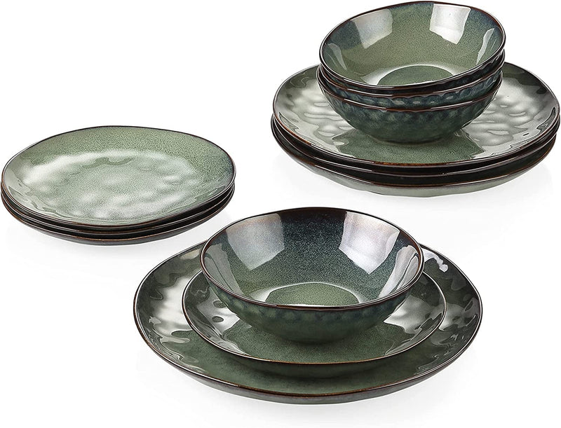 Vancasso Starry Dinnerware Set Ceramic Green Stoneware Set Vintage Look 12 Pieces Plate Set with 11 Inch Dinner Plates, 8 Inch Dessert Plates and 7 Inch Bowls, Service for 4 Home & Garden > Kitchen & Dining > Tableware > Dinnerware vancasso Starry-Green Service for 4 (12 Pcs) 