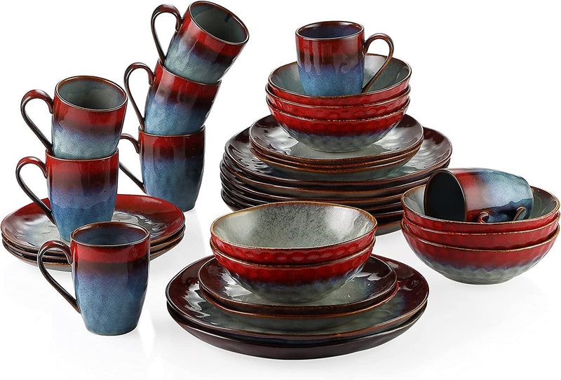 Vancasso Starry Dinnerware Set Ceramic Green Stoneware Set Vintage Look 12 Pieces Plate Set with 11 Inch Dinner Plates, 8 Inch Dessert Plates and 7 Inch Bowls, Service for 4 Home & Garden > Kitchen & Dining > Tableware > Dinnerware vancasso Starry-Red Service for 8 (32 Pcs) 