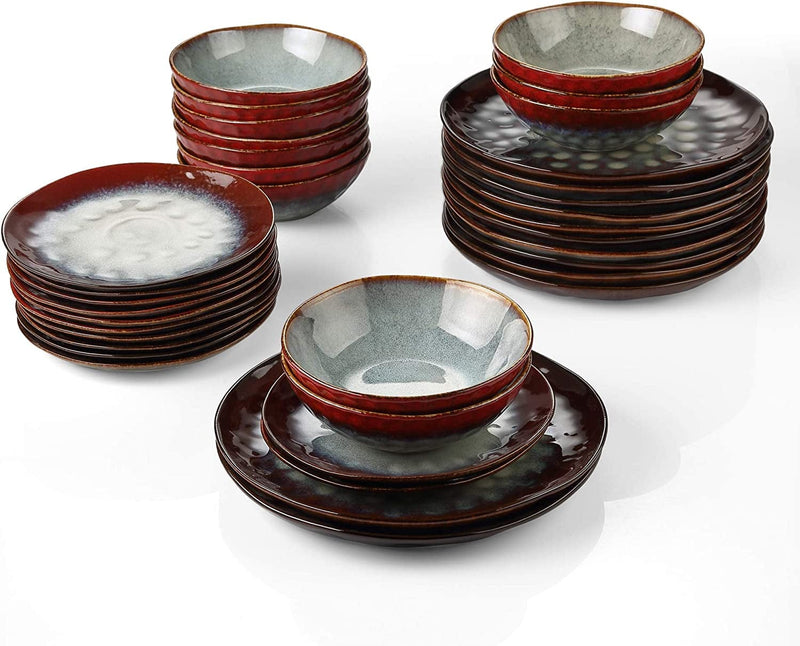 Vancasso Starry Dinnerware Set Ceramic Green Stoneware Set Vintage Look 12 Pieces Plate Set with 11 Inch Dinner Plates, 8 Inch Dessert Plates and 7 Inch Bowls, Service for 4 Home & Garden > Kitchen & Dining > Tableware > Dinnerware vancasso Starry-Red Service for 12 (36 Pcs) 