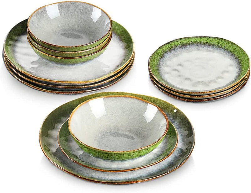 Vancasso Starry Dinnerware Set Ceramic Green Stoneware Set Vintage Look 12 Pieces Plate Set with 11 Inch Dinner Plates, 8 Inch Dessert Plates and 7 Inch Bowls, Service for 4 Home & Garden > Kitchen & Dining > Tableware > Dinnerware vancasso Starry-Blue-Green Service for 4 (12 Pcs) 