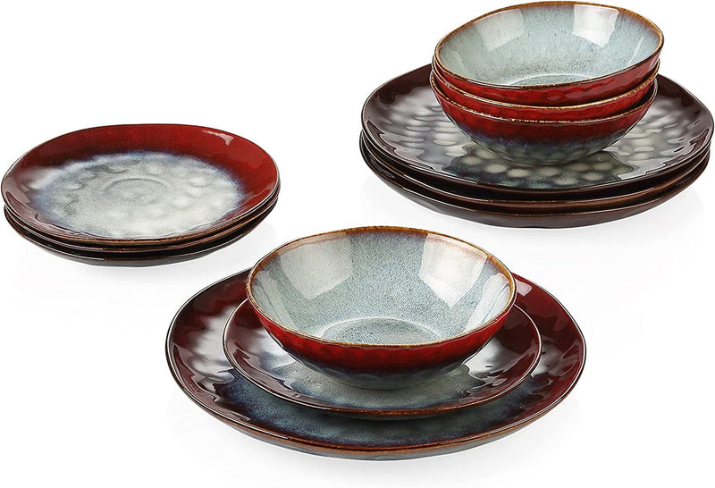 Vancasso Starry Dinnerware Set Ceramic Green Stoneware Set Vintage Look 12 Pieces Plate Set with 11 Inch Dinner Plates, 8 Inch Dessert Plates and 7 Inch Bowls, Service for 4 Home & Garden > Kitchen & Dining > Tableware > Dinnerware vancasso Starry-Red Service for 4 (12 Pcs) 