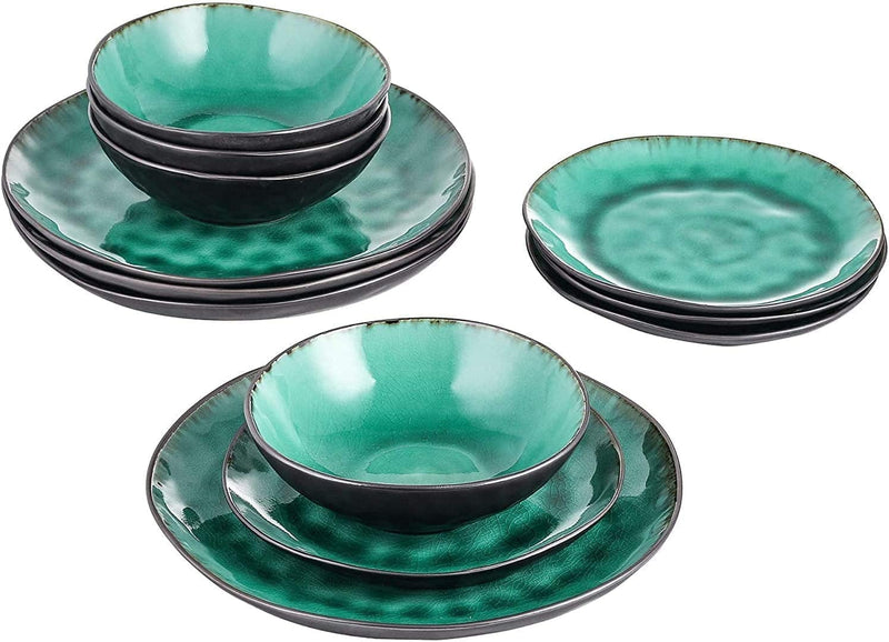 Vancasso Starry Dinnerware Set Ceramic Green Stoneware Set Vintage Look 12 Pieces Plate Set with 11 Inch Dinner Plates, 8 Inch Dessert Plates and 7 Inch Bowls, Service for 4 Home & Garden > Kitchen & Dining > Tableware > Dinnerware vancasso COCO-Green Service for 4 (12 Pcs) 
