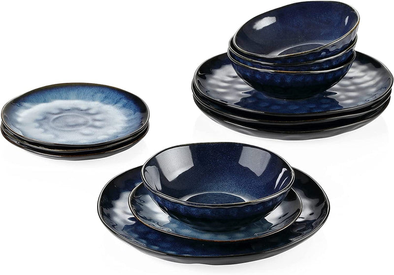 Vancasso Starry Dinnerware Set Ceramic Green Stoneware Set Vintage Look 12 Pieces Plate Set with 11 Inch Dinner Plates, 8 Inch Dessert Plates and 7 Inch Bowls, Service for 4 Home & Garden > Kitchen & Dining > Tableware > Dinnerware vancasso Starry-Blue Service for 4 (12 Pcs) 