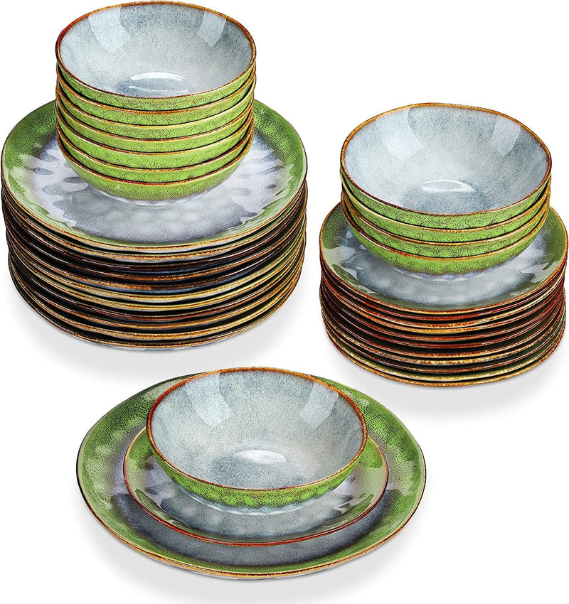 Vancasso Starry Dinnerware Set Ceramic Green Stoneware Set Vintage Look 12 Pieces Plate Set with 11 Inch Dinner Plates, 8 Inch Dessert Plates and 7 Inch Bowls, Service for 4 Home & Garden > Kitchen & Dining > Tableware > Dinnerware vancasso Starry-Blue-Green Service for 12 (36 Pcs) 