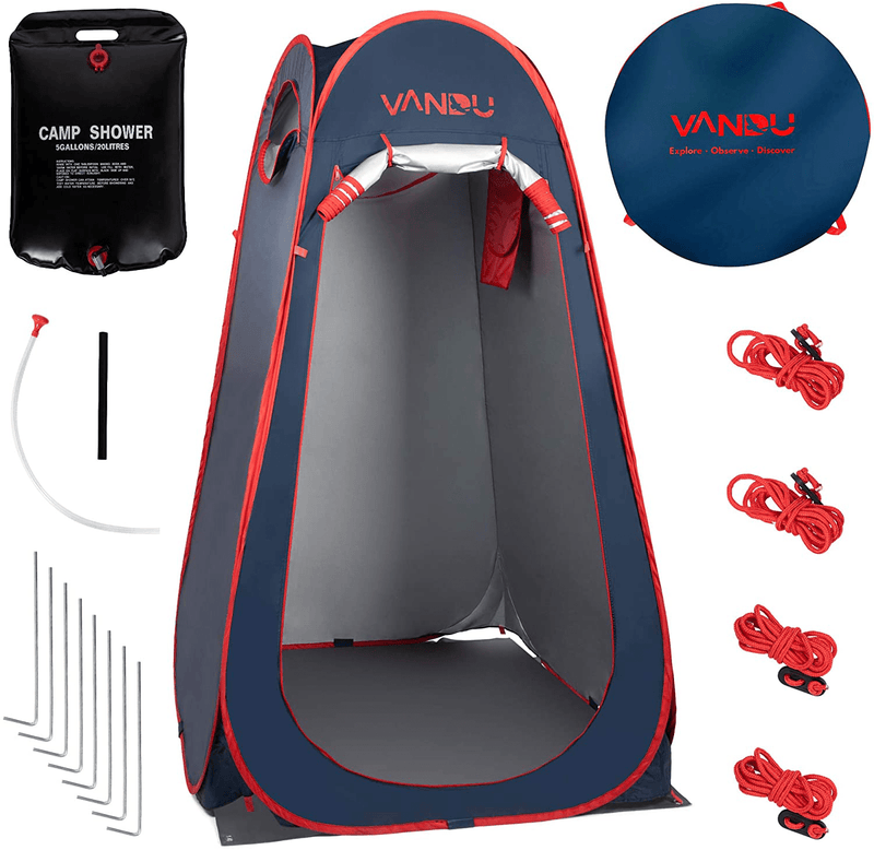 VANDU Pop up Privacy Tent with Free Bonus Shower Bag - Waterproof Portable Bathroom/Toilet Tents for Camping and Beach - Dressing Changing Room with Carrying Bag, Lightweight - Premium Camp Gear Sporting Goods > Outdoor Recreation > Camping & Hiking > Portable Toilets & Showers VANDU   