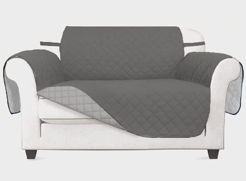 Vanelux Reversible Washable Sofa Slipcover 1-Piece Soft Quilted Water Resistant Couch Cover with Non Slip Foam and Elastic Straps Furniture Protector for Cats, Dogs, Kids (Black/Beige Large 66”) Home & Garden > Decor > Chair & Sofa Cushions VANELUX Gray/Light Gray Loveseat 46" 