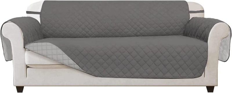 Vanelux Reversible Washable Sofa Slipcover 1-Piece Soft Quilted Water Resistant Couch Cover with Non Slip Foam and Elastic Straps Furniture Protector for Cats, Dogs, Kids (Black/Beige Large 66”) Home & Garden > Decor > Chair & Sofa Cushions VANELUX Gray/Light Gray Oversized Sofa 78" 