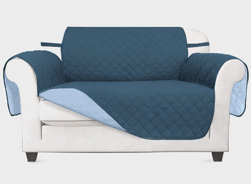 Vanelux Reversible Washable Sofa Slipcover 1-Piece Soft Quilted Water Resistant Couch Cover with Non Slip Foam and Elastic Straps Furniture Protector for Cats, Dogs, Kids (Black/Beige Large 66”) Home & Garden > Decor > Chair & Sofa Cushions VANELUX Blue/Light Blue Loveseat 46" 