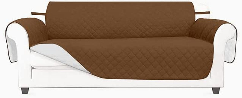 Vanelux Reversible Washable Sofa Slipcover 1-Piece Soft Quilted Water Resistant Couch Cover with Non Slip Foam and Elastic Straps Furniture Protector for Cats, Dogs, Kids (Black/Beige Large 66”) Home & Garden > Decor > Chair & Sofa Cushions VANELUX Brown/Ivory 4 Seater Sofa 88" 