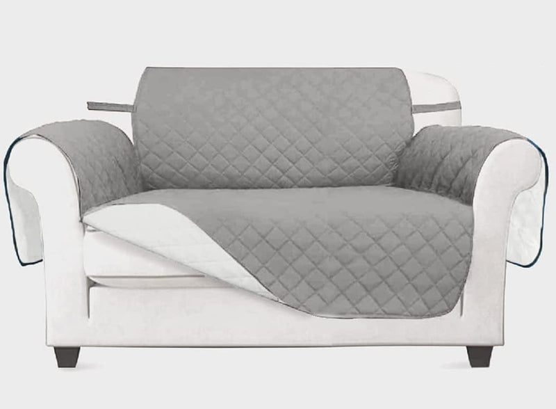 Vanelux Reversible Washable Sofa Slipcover 1-Piece Soft Quilted Water Resistant Couch Cover with Non Slip Foam and Elastic Straps Furniture Protector for Cats, Dogs, Kids (Black/Beige Large 66”) Home & Garden > Decor > Chair & Sofa Cushions VANELUX Light Gray/Ivory Loveseat 46" 