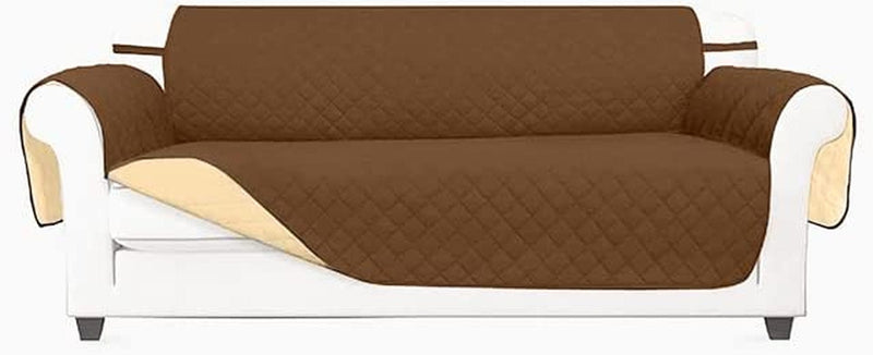 Vanelux Reversible Washable Sofa Slipcover 1-Piece Soft Quilted Water Resistant Couch Cover with Non Slip Foam and Elastic Straps Furniture Protector for Cats, Dogs, Kids (Black/Beige Large 66”) Home & Garden > Decor > Chair & Sofa Cushions VANELUX Brown/Beige Oversized Sofa 78" 