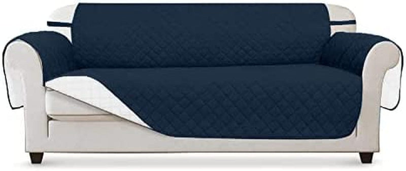 Vanelux Reversible Washable Sofa Slipcover 1-Piece Soft Quilted Water Resistant Couch Cover with Non Slip Foam and Elastic Straps Furniture Protector for Cats, Dogs, Kids (Black/Beige Large 66”) Home & Garden > Decor > Chair & Sofa Cushions VANELUX Navy/Ivory 4 Seater Sofa 88" 