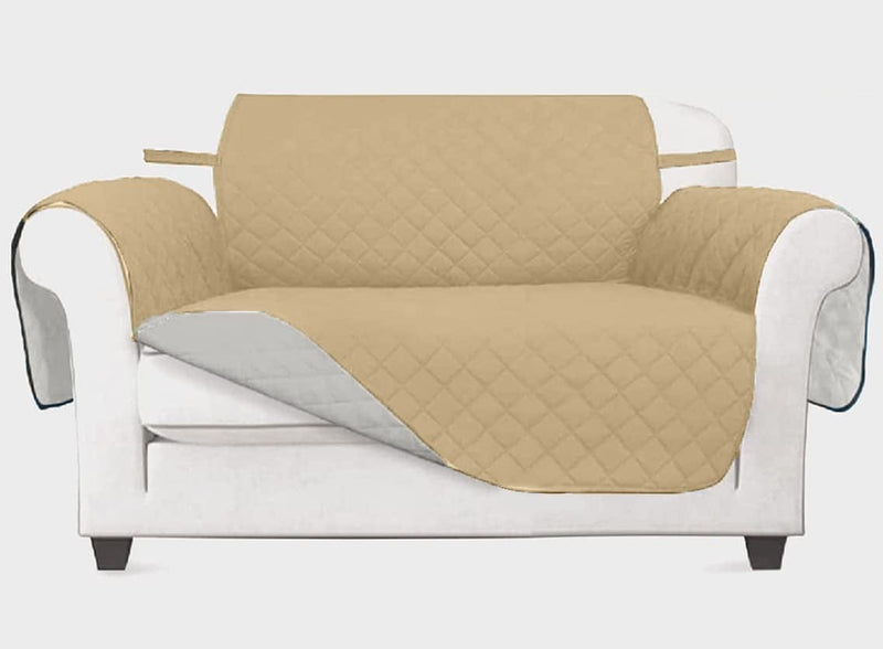 Vanelux Reversible Washable Sofa Slipcover 1-Piece Soft Quilted Water Resistant Couch Cover with Non Slip Foam and Elastic Straps Furniture Protector for Cats, Dogs, Kids (Black/Beige Large 66”) Home & Garden > Decor > Chair & Sofa Cushions VANELUX Beige/Ivory Loveseat 46" 