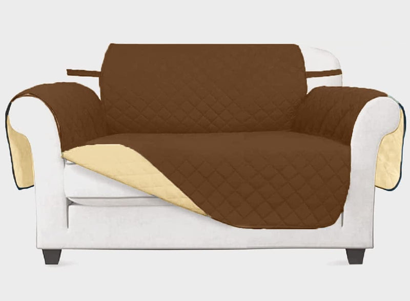 Vanelux Reversible Washable Sofa Slipcover 1-Piece Soft Quilted Water Resistant Couch Cover with Non Slip Foam and Elastic Straps Furniture Protector for Cats, Dogs, Kids (Black/Beige Large 66”) Home & Garden > Decor > Chair & Sofa Cushions VANELUX Brown/Beige Loveseat 46" 