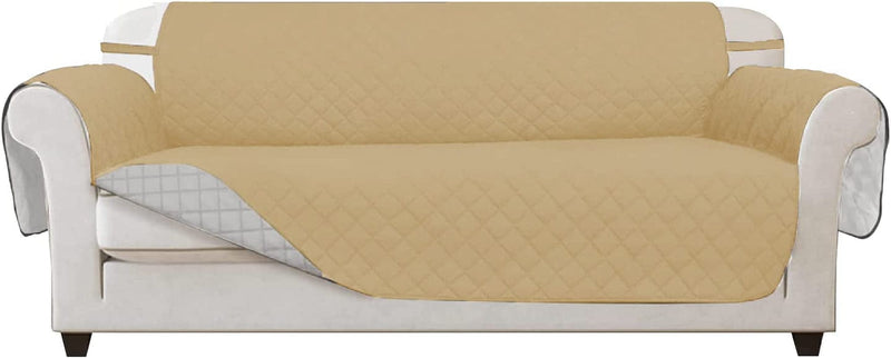 Vanelux Reversible Washable Sofa Slipcover 1-Piece Soft Quilted Water Resistant Couch Cover with Non Slip Foam and Elastic Straps Furniture Protector for Cats, Dogs, Kids (Black/Beige Large 66”) Home & Garden > Decor > Chair & Sofa Cushions VANELUX Beige/Ivory 4 Seater Sofa 88" 