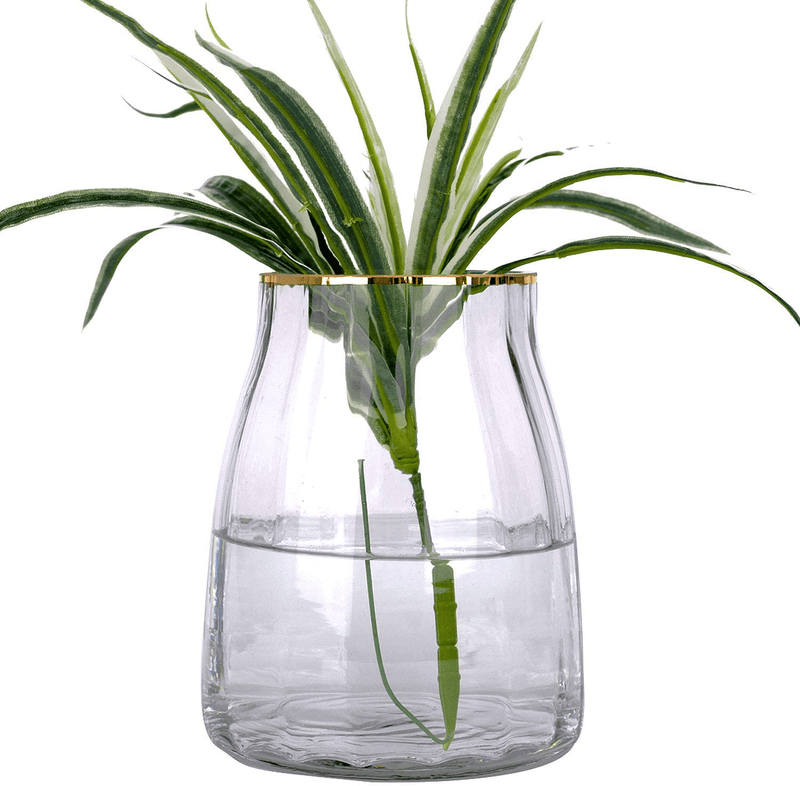 VanEnjoy 7 inch Clear Simple Glass Flower Vase, Decorative Gilded Rim Vase Home Decor for Indoor Centerpiece Home & Garden > Decor > Vases VanEnjoy Grey  