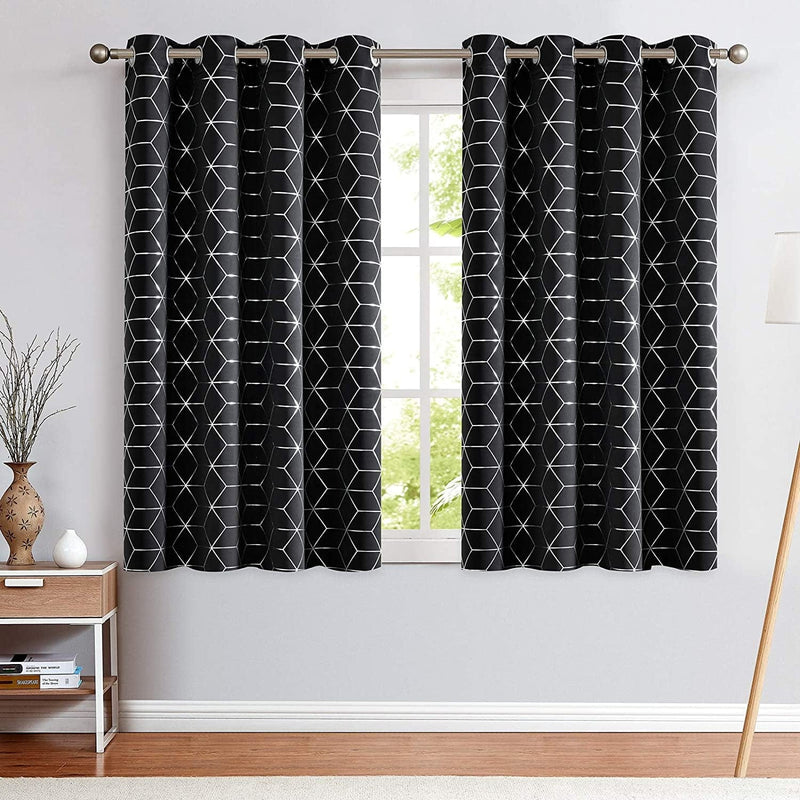 Vangao Black Blackout Curtains 63 Inches Length 2 Panels for Living Room Bedroom Silver Diamond Foil Print Thermal Insulated Grommet Top Window Drapes Home & Garden > Decor > Window Treatments > Curtains & Drapes Vangao   