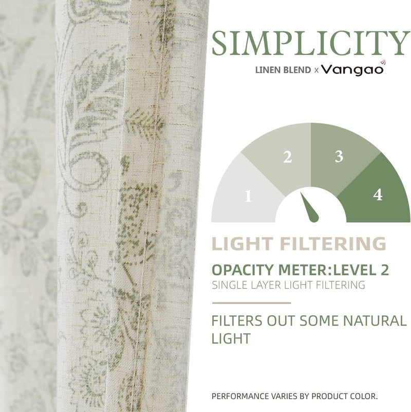 Vangao Farmhouse Linen Curtains 84 Inches Long for Living Room Bedroom Green Vintage Floral Printed on Beige Semi-Sheer Window Drapes Back Tab Rod Pocket 2 Panels Home & Garden > Decor > Window Treatments > Curtains & Drapes Vangao   