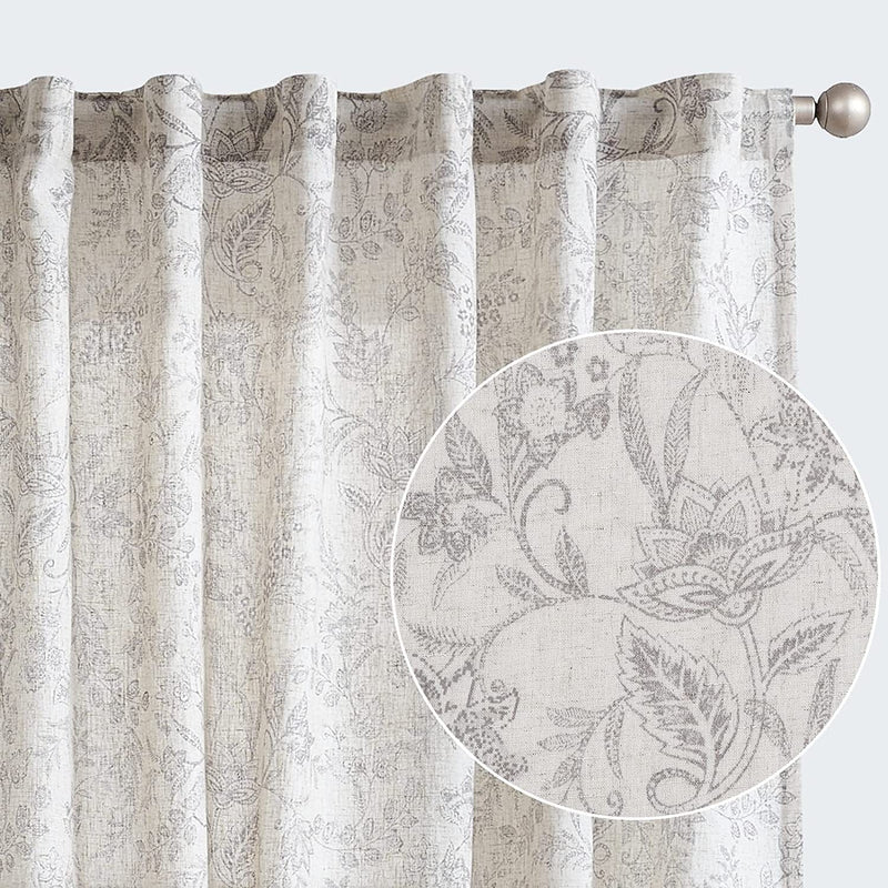 Vangao Farmhouse Linen Curtains 84 Inches Long for Living Room Bedroom Green Vintage Floral Printed on Beige Semi-Sheer Window Drapes Back Tab Rod Pocket 2 Panels Home & Garden > Decor > Window Treatments > Curtains & Drapes Vangao Back Tab I Grey 50"W x 63"L x2 