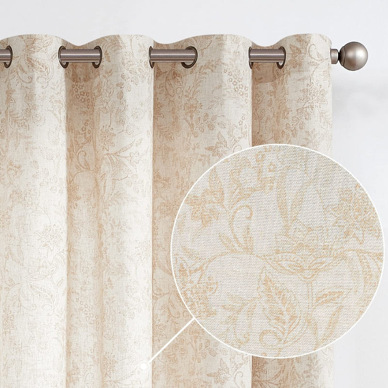 Vangao Farmhouse Linen Curtains 84 Inches Long for Living Room Bedroom Green Vintage Floral Printed on Beige Semi-Sheer Window Drapes Back Tab Rod Pocket 2 Panels Home & Garden > Decor > Window Treatments > Curtains & Drapes Vangao Grommet I Taupe 50"W x 84"L x2 