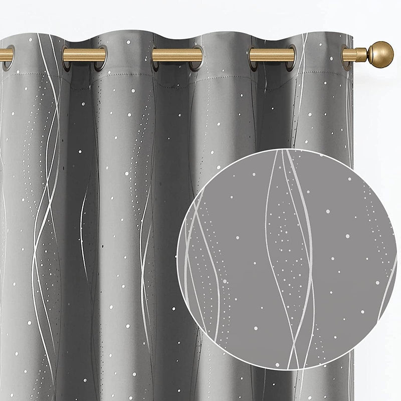 Vangao Navy Blue Blackout Curtains 96 Inches Long 2 Panels for Living Room Bedroom Silver Trellis Foil Print Thermal Insulated Grommet Top Window Drapes Home & Garden > Decor > Window Treatments > Curtains & Drapes Vangao Wave I Grey 52"W x 96"L x2 