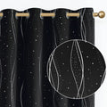 Vangao Navy Blue Blackout Curtains 96 Inches Long 2 Panels for Living Room Bedroom Silver Trellis Foil Print Thermal Insulated Grommet Top Window Drapes Home & Garden > Decor > Window Treatments > Curtains & Drapes Vangao Wave I Black 52"W x 84"L x2 