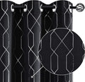 Vangao Navy Blue Blackout Curtains 96 Inches Long 2 Panels for Living Room Bedroom Silver Trellis Foil Print Thermal Insulated Grommet Top Window Drapes Home & Garden > Decor > Window Treatments > Curtains & Drapes Vangao Trellis I Black 52"W x 84"L x2 