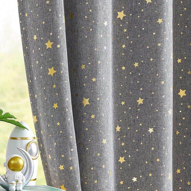 Vangao Navy Blue Blackout Curtains Space Theme for Boys Kids Nursery Girls Room Silver Foil Print Grommet Top Window Drapes 84 Inches Long 2 Panels for Bedroom Living Room Home & Garden > Decor > Window Treatments > Curtains & Drapes Vangao Star I Light Grey W52" x L63" x1 