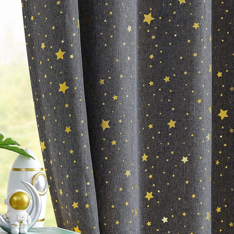 Vangao Navy Blue Blackout Curtains Space Theme for Boys Kids Nursery Girls Room Silver Foil Print Grommet Top Window Drapes 84 Inches Long 2 Panels for Bedroom Living Room Home & Garden > Decor > Window Treatments > Curtains & Drapes Vangao Star I Deep Grey W52" x L63" x1 