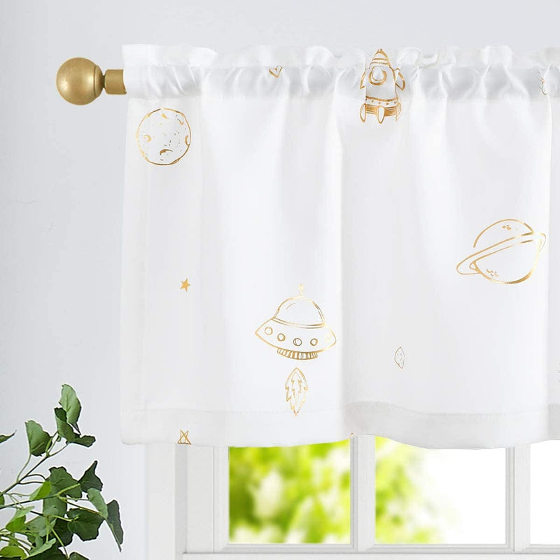Vangao Navy Blue Blackout Curtains Space Theme for Boys Kids Nursery Girls Room Silver Foil Print Grommet Top Window Drapes 84 Inches Long 2 Panels for Bedroom Living Room Home & Garden > Decor > Window Treatments > Curtains & Drapes Vangao Golden I White W52" x L16" x1 