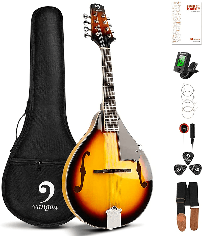 Vangoa A Style Mandolin Musical Instrument Sunburst, 8 String Acoustic Mandolin with Tuner, Strings, Bag, Picks  Vangoa sunburst  