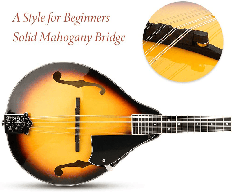 Vangoa A Style Mandolin Musical Instrument Sunburst, 8 String Acoustic Mandolin with Tuner, Strings, Bag, Picks  Vangoa   