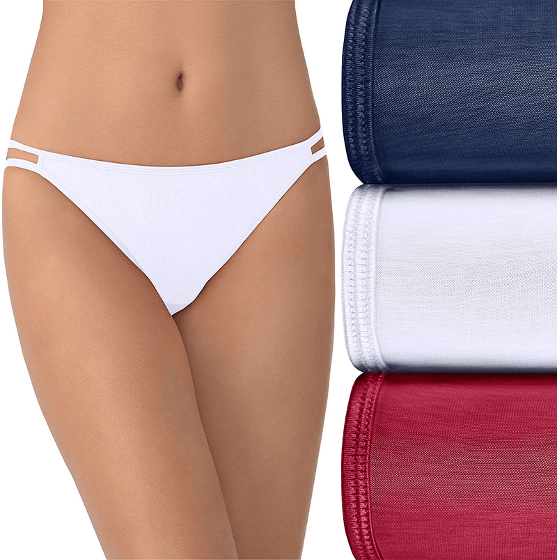Vanity Fair Women's Illumination String Bikini Panties (Regular & Plus Size)  Vanity Fair 3 Pack - Navy/White/Red Regular 8