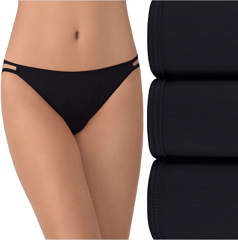 Vanity Fair Women's Illumination String Bikini Panties (Regular & Plus Size)  Vanity Fair 3 Pack - Midnight Black 8 Regular