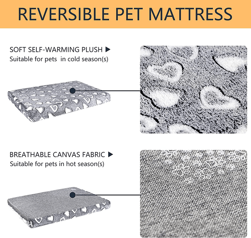VANKEAN Dog Crate Mat Reversible(Warm and Cool), Stylish Pet Bed Mattress for Dogs, Water Proof Linings, Removable Machine Washable Cover, Firm Support Pet Pad for Small to Xx-Large Dogs, Grey