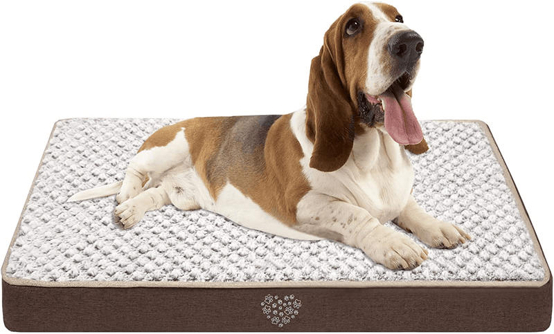 VANKEAN Stylish Reversible Dog Mat (Warm and Cool), Waterproof Inner Lining, Removable Machine Washable Cover, Plush Dog Mattress for Joint Relief Dog Bed for Crate, Coffee  VANKEAN L(36 x 24")  
