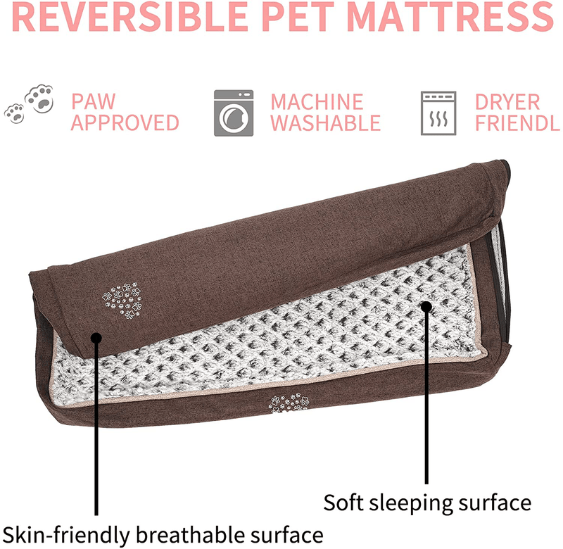 VANKEAN Stylish Reversible Dog Mat (Warm and Cool), Waterproof Inner Lining, Removable Machine Washable Cover, Plush Dog Mattress for Joint Relief Dog Bed for Crate, Coffee  VANKEAN   