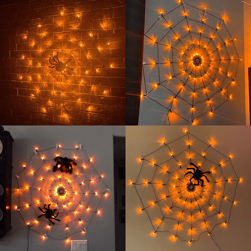 Vanthylit 3.25FT Diameter 70LED Halloween Spider Web Lights Orange Lights with Black Spider for Halloween Indoor and Outdoor Decor Arts & Entertainment > Party & Celebration > Party Supplies Vanthylit   