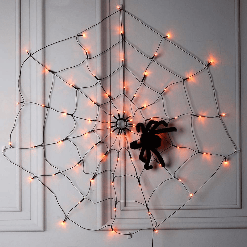 Vanthylit 3.25FT Diameter 70LED Halloween Spider Web Lights Orange Lights with Black Spider for Halloween Indoor and Outdoor Decor Arts & Entertainment > Party & Celebration > Party Supplies Vanthylit   