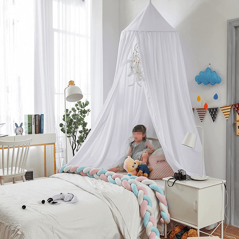 VARWANEO Bed Canopy for Girls Kids with Lights, Double Layer Princess round Dome Kids Mosquito Net Canopies Indoor Bedding Castle Play Tent Hanging House Decor Reading Nook Canopy(Green/White) Sporting Goods > Outdoor Recreation > Camping & Hiking > Mosquito Nets & Insect Screens VARWANEO White  